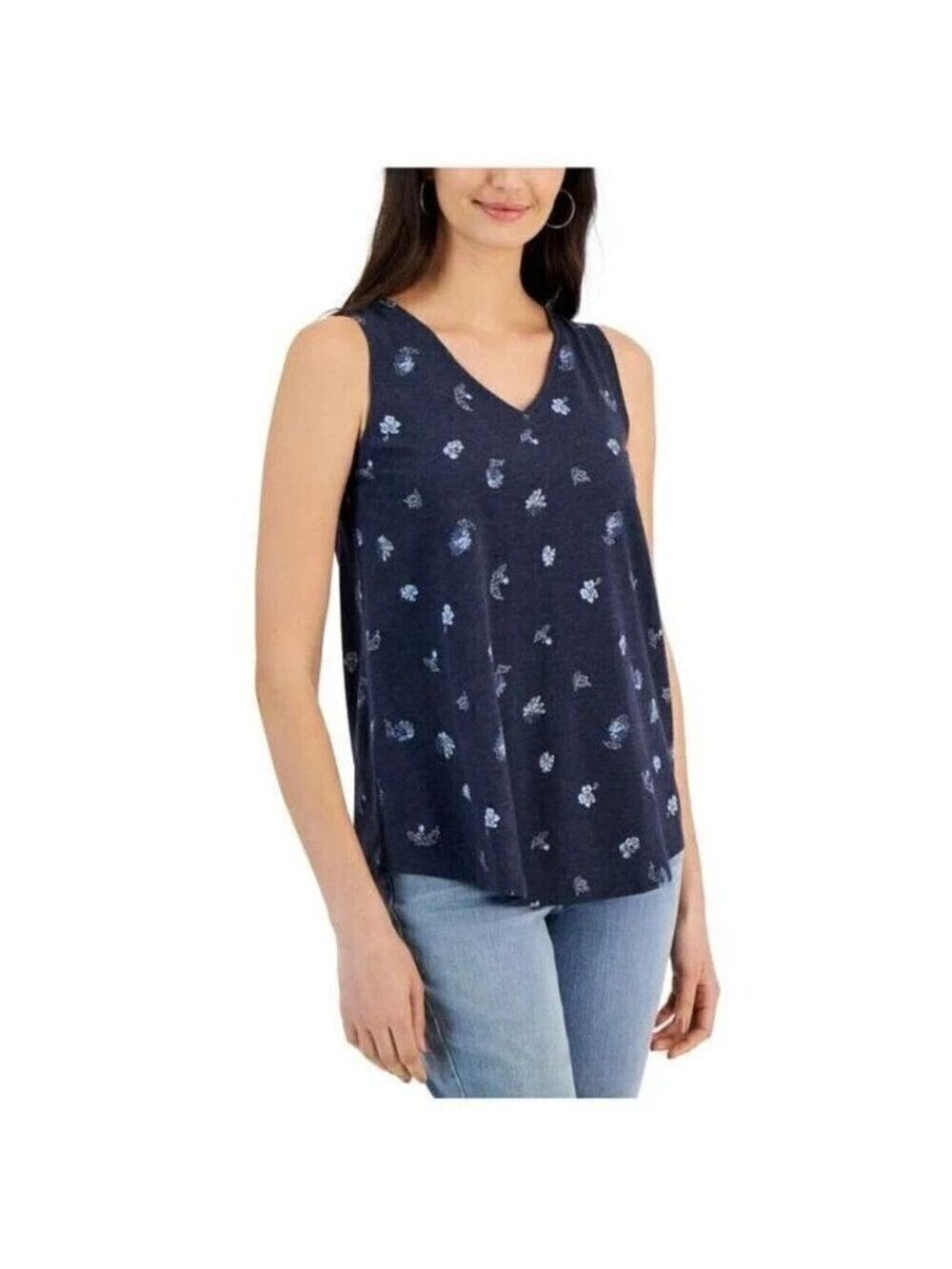 STYLE & CO Women's Printed V-Neck Tank Top Vintage Blue Size X-Small